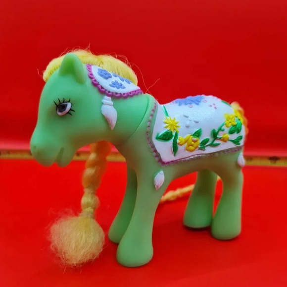Other - Gigo Carousel Circus Pony Green Flowers Merry Go Round Yellow Mane Tail Vintage